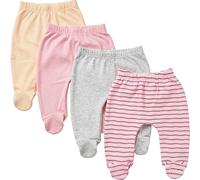 123 Bear Baby - Soft Cotton and Elastane Footed Pants, Pink A 4pk, New Born