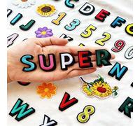 123 Pcs Iron on Letters Patch Kit for Clothing, Embroidered Alphabet A-Z, Number 0-9 and Flower Patches for Fabric Repair, Easy Iron-On/Sew-On Adhesive for Denim Jeans, Jackets, Pants, Hats, Socks