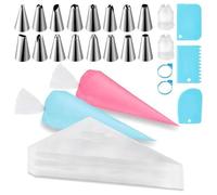 123 Pcs Piping Bags and Nozzles Set,Icing Bags Disposable, Cake Decorating Kit with 100 Icing Bags Disposable, 16 Nozzles, 2 Couplers,2 Bag Ties,3 Cake Scrappers, Ideal for Cakes, Cupcakes