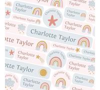 123 School Name Labels for Children No Iron Name Tags for Clothes Name Stickers for Water Bottles, Uniform, Secondary School, College, Care Homes, Washable and Dishwasher Safe (Stars and Rainbows)