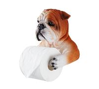 123Arts Funny Animal End Wall Mounted Single Toilet Paper Roll Holder Dispenser - Dog Pattern, Brown, Resin