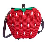 123Arts Women's Strawberry Fruit Weave Shoulder Bag Messenger Bag Beach Bag Purse, Red, 21 * 18cm, Red