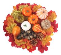 123Pcs Autumn Pumpkins Decorations Autumn Decor Artificial Pumpkin Set with Harvest Pumpkin,Pine Cones,Maple Leaves,Small Acorns,Gourds for Autumn,Fall,Wedding,Halloween Party Table Decor