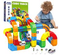 123PCS Electric Train Set, Magic Rail Cube Train Set, 3D Embedded Layouts Train Track Set with Gravity-Defying Motorized Train, DIY Cube Flexible Race Track,Easter Birthday Gift for Boys Girls