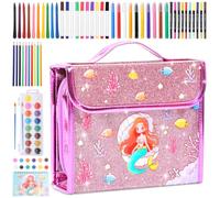 123Pcs Washable Marker Set Cartoon Theme Stationery Case Art and Craft for Kid Coloring Set Birthday Present Include Marker Acrylic Pen Crayon Drawing Kit for Kids Adults Boys Girls(Pink A)