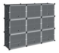 (124.5 x 31.5 x 93 cm) vidaXL Storage Cube Organiser with 9 Cubes and Doors Display Shelf Black PP