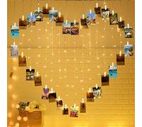 124 Lights Heart Shape Photo Clip String Lights,32 Clip Lights and 92 LED Lights, Sweet Ambience Decoration for Bedroom Livingroom Birthday/Wedding Photoes Show,Hanging Size 6.56x5.25 ft,Warm White
