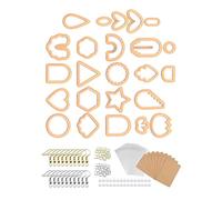124 Pieces Polymer Clay Earring Cutters Geometric Shapes,Orange 124 Pcs | 24 shapes,10 earring cards,20 hooks,30 jump rings,30 backs,PP material,thickened edge,press on clay,for earrings