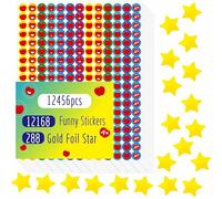 12456 PCS Round Stickers, More Than 12100 Incentive Reward Stickers & 288 Gold Foil Star Stickers in 14 Colors and 14 Designs for Reward Behavior Chart (Each Measures 0.4”)