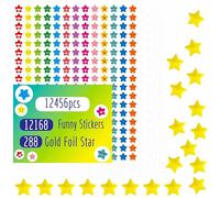 12456 PCS Star Stickers, More Than 12100 Colorful Incentive Stickers & 288 Gold Foil Star Stickers in 14 Colors and 14 Designs for Reward Behavior Chart (Each Measures 3/8”)