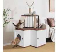 124cm Cat Tree with Litter Box Enclosure, All-in-1 Modern Cat Tower with Scratching Post Board & Dangling Balls, Cats Furniture Hidden Washroom, Wooden Kitty Furniture