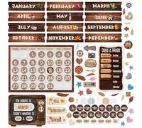 124PCS Calendar Bulletin Board Cutouts, Season/Weather/Holiday/Month/Week Bulletin Board Decors Industrial Chic Style Wall Decor for School Classroom Home Teachers Students