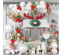 124Pcs Pearl White Light Gold Balloons Arch Kit, Merry Christmas Balloon Garland with Red White Champagne Gold Xmas Balloons for Christmas Holiday Wedding Winter Wonderland New Year Party Decorations