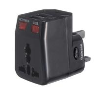 125-250V Universal World Travel Adapter Plug Dual USB Port w/ Surge Protector