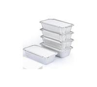 125 Large Aluminium Disposable Reusable Foil Food Container with Lids, 600 milliliters, Silver Pack of 125 Tin Foil Food Trays with Lids | 20.5x11x5.5cm | Silver Takeout Container Pans Takeaway
