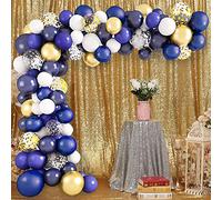 125 pcs Balloon Arch Kit, Latex Balloon Garland Kit Royal Blue Navy Blue White Silver & Gold Confetti Balloon & Balloon Strip for Birthdays, Baby Shower, Engagements, Weddings, Party Backdrop