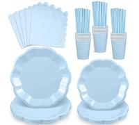 125 Pcs Light Blue Paper Plates and Napkins Set 25 Guest Party Tableware | Include Party Plates Cups and Napkins Straws for Wedding Boy Baby Shower Birthday Bridal Shower