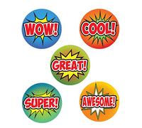 125 x WOW!, COOL!, POW!, SUPER!, KA-POW! Retro, Comic Pop Art Stickers. 28mm Large School Stickers