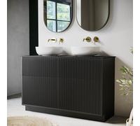 1250mm Black Wooden Fluted Freestanding Double Countertop Vanity Unit with Basins - Matira