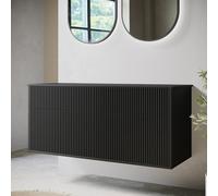 1250mm Black Wooden Fluted Wall Hung Double Countertop Vanity Unit - Matira