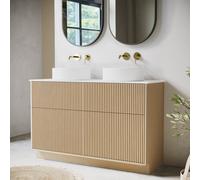 1250mm Wooden Fluted Freestanding Double Countertop Vanity Unit with Basins - Matira