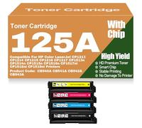 125A Color Toner Cartridges Compatible CB540A CB541A CB542A CB543A Toner for HP CP1213 CP1214 CP1215 CP1216 CP1217 CP1513n CP1514n CP1515n CP1516n CP1517ni CP1518ni ,4Pack-125A