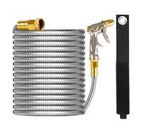 125ft Garden Hose Made by Metal with Super Tough and Soft Water Hose, Household Stainless Steel Hose, Durable Mighty Garden Hose with 4 Spraying Modes Adjustable Nozzle, No Kinks and Tangles