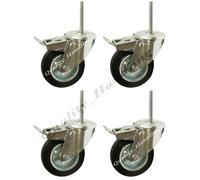 125mm black rubber bolt hole swivel braked castors 100kgs - set of 4.