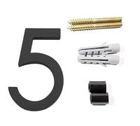 125mm Floating House Number 0-9 Alphabet A/B/C 5 Inch Screw Mounted Door Home Outdoor Address Plaque Dash Slash Sign(No.5 black)
