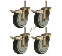 125mm stainless steel rubber bolt hole braked castor, 100kg - set of 4