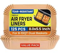 125Pcs Air Fryer Liners Disposable for Dual Basket, 8x5.5 Inch Rectangle Parchment Paper for Ninja DZ201 DZ401, Chefman/COSORI 2-Basket Air Fryer, Oil Proof Paper Liner by Vailnd