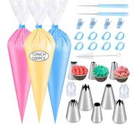 125PCS Piping Bags Tips Set, Thicken Pastry Bags Disposable 12 Inch 100PCS with 8 Icing Bag Ties and 8 Frosting Tips, 1 Brush 4 Bag Clips 2 Scriber Needle for Cake Cookie Cupcakes