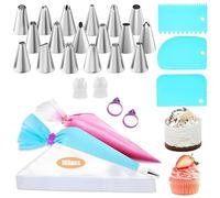 126 Pcs Piping Bags and Nozzles Set, 18 Mounting Nozzles 2 Small Converters 2 Silicone Ties 3 Cream Scraper 1pcs 12 inch EVA Mounting Bag 100pcs Disposable Mounting Bag