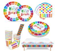 126 Pcs Rainbow Birthday Party Plates Disposable Cutlery Set, Party Plates Cups and Napkins, Straws, Rainbow Birthday Party Supplies, Birthday Party Decorations (Set of 25)