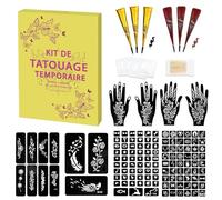 126 Pcs Temporary Tattoo Kit, 6 Pcs Tattoo Cones (3 Black, 3 Brown) With 11 Large Stencils, Hypoallergenic Formula Inks, Safe For Adults & Kids, Diy Body Art Skin Painting Designs For Women Men