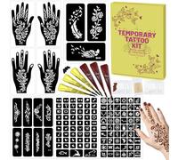 126 PCS Temporary Tattoos Stencils Kit,Temporary Tattoos Kit - 6 Pcs Tattoo Cones 2 Color (Brown Black) with Gloves,DIY Body Art Skin Painting Designs for Women Men Adults Kids