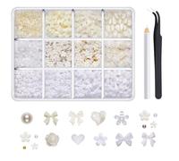 1260 Pcs 3D Nail Charms,Multi Shapes Bow Nail Charm Cute Pearl Heart Flower Nail Art Accessories with Pickup Tool for Women Girls DIY Crafts Nail Art Decoration (B)