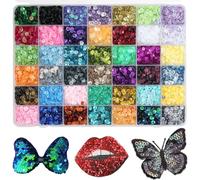 12600Pcs Loose Sequins Bulk, BetterJonny 5MM Round Sequins with Hole 42 Colors Rainbow Sewing Spangles for Embroidery DIY Craft Nail Arts Decorations