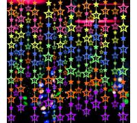 126feet UV Paper Garland Hollowed Star Neon Streamers Black Light Decorations Glow Party UV Reactive Party Favors Glow in The Dark Supplies and Decorations Wedding Birthday Banner
