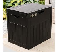 Olsen & Smith 126L Capacity Outdoor Garden Plastic Storage Box Small Balcony Furniture - Lockable with Padlock Lock, Weather Resistant, Wood Panel Look Shed Chest