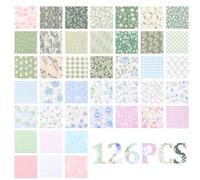 126Pcs 5 Inch Cotton Quilting Fabric Squares(Blue Green Pink) | 100% Soft Cotton Fabric; Assorted Floral-plaid Prints; Ideal for Patchwork, Sewing Crafts & Handmade Gifts