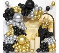 126Pcs Black Gold Balloon Arch Kit, Black Metallic Gold Party Balloons Garland Kit for Birthday Bridal Baby Shower Congratulations Wedding Anniversary Party Decorations Supplies