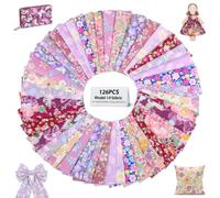 126Pcs Cotton Fabric Squares,12.7 X 12.7cm Precut Patchwork Fabric Bundle, Floral Craft Material Assortment for Quilting, Sewing, Scrapbooking & DIY Projects(Purple)