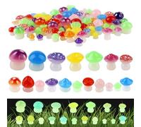 126pcs Luminous Mini Resin Mushroom Figurines, Glow in The Dark Tiny Miniature Statue Diverse Little Mushrooms Figures Bulk for Dollhouse Decor Small Trinkets Fairy Garden Craft Toys (Colorful)