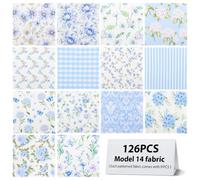 126Pcs Quilting Cotton Fabric Squares, 5x5inch Precut Patchwork Fabric Bundles with Floral Patterns, Cotton Material for DIY Sewing, Quilting & Home Crafts(Blue and White)