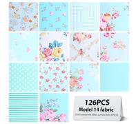126Pcs Quilting Cotton Fabric Squares, 5x5inch Precut Patchwork Fabric Bundles with Floral Patterns, Cotton Material for DIY Sewing, Quilting & Home Crafts(Wathet)