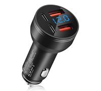 126W All-Metal USB C Car Charger, 4-Port Smart Fast Car Charger Adapter with Dual PD 45W & Dual QC3.0 18W USB A, Multi Device Car Charger for iPhone, Samsung, Laptop, 12V/24V Cars & Trucks, Black
