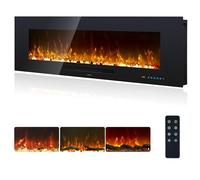 127 cm Electric Fireplace, Recessed and Wall Mounted Fireplace Inserts, 13 * 13 Flame Effects w/Dimer Remote control/Touchscreen, Adjustable Thermostat & Timer, 1500W, Black(50")