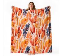 127 x 152 cm Flannel Fleece Throw Blanket - Soft Warm Watercolor Bohemian Fallen Leaves Printed Blanket for Kids Teens Adults Lightweight Cozy All-Season Blanket, Orange Pink