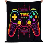 127 x 152 cm Printed Blanket - Soft Fleece Flannel Throw Blanket Lightweight Cute Comfy Warm Retro 3D Game Controller Blankets for Couch Sofa Bed Office, Black Neon